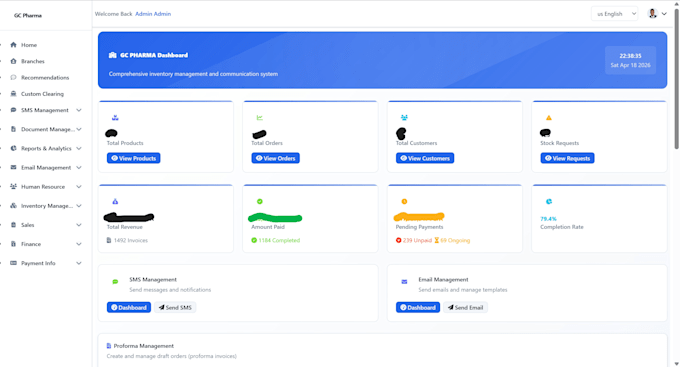 design and develop a professional management dashboard