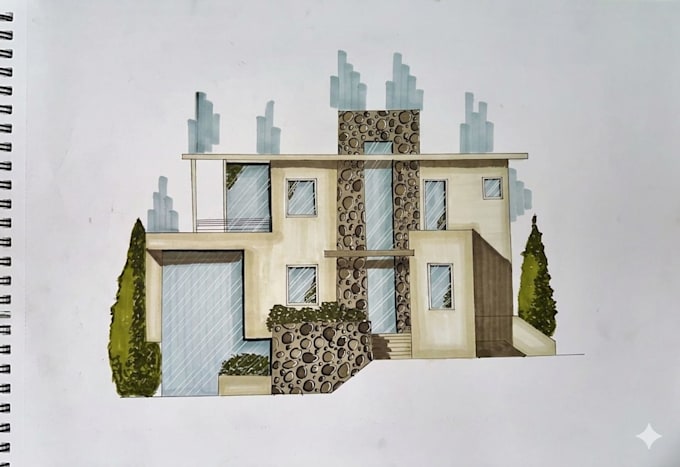 provide professional architectural manual rendering and sketches