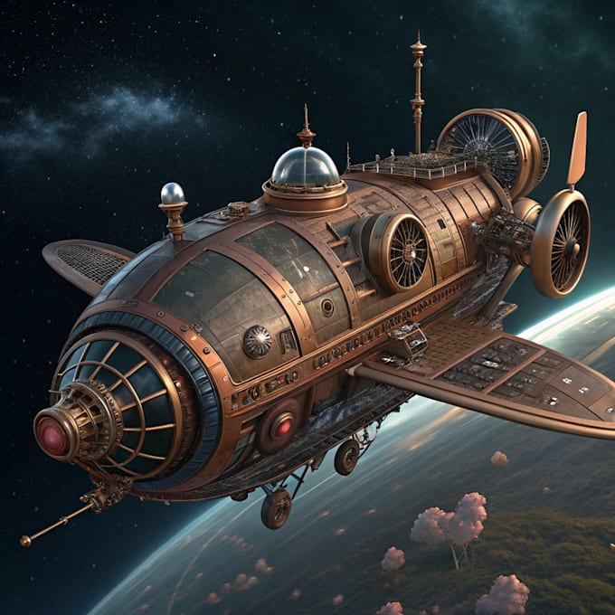 draw custom spaceship sci fi steampunk art