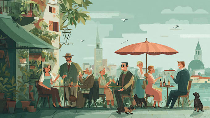 realistic flat vector cartoon illustrations with bg