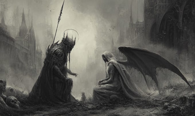 draw dark art, horror illustration, brutal monster character