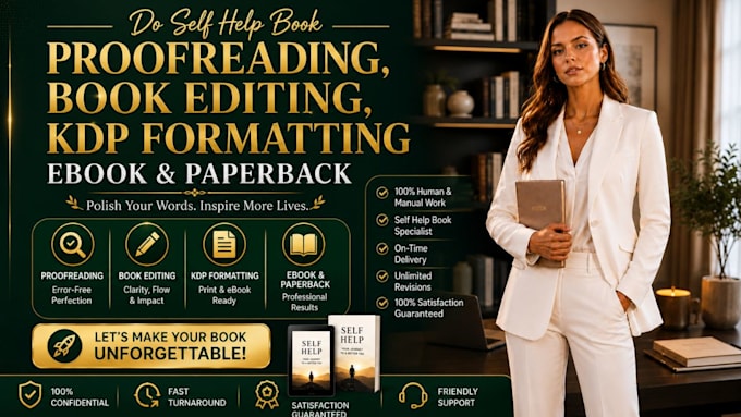 do self help book proofreding, book editing, kdp formatting ebook paperback