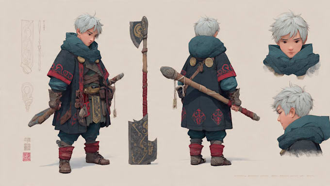 design a professional 2d character reference sheet for your oc