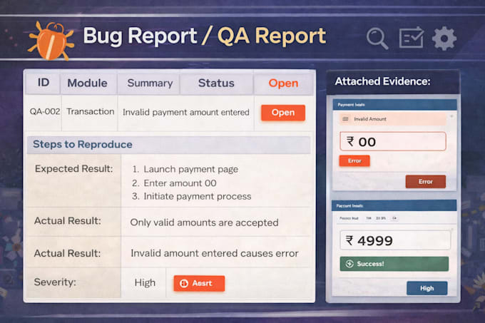 test your fintech app, payment website and provide QA bug report