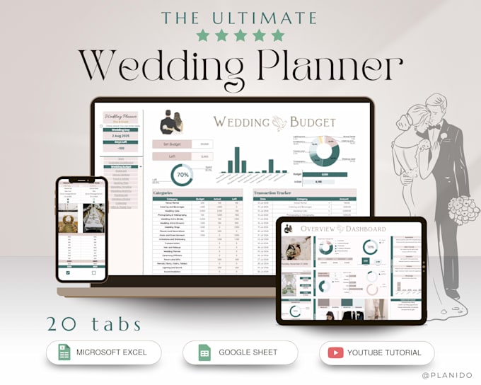 create custom wedding planner or budget planner spreadsheet