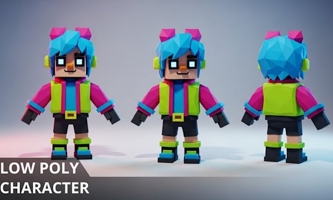 create retro 3d ps1 ps2 psx low poly characters, animation for games and vtuber
