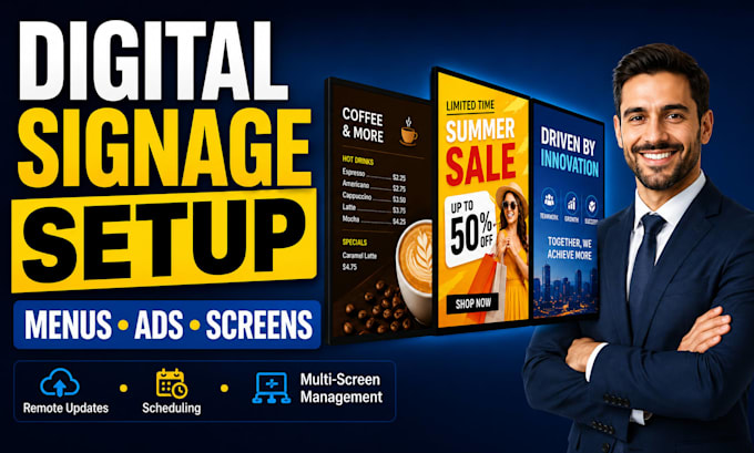 setup digital signage for menus ads screens and remote content updates
