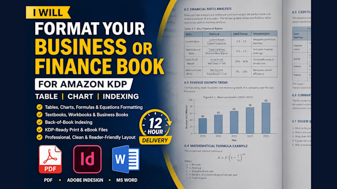 format your business or finance book for amazon KDP table, chart, book indexing