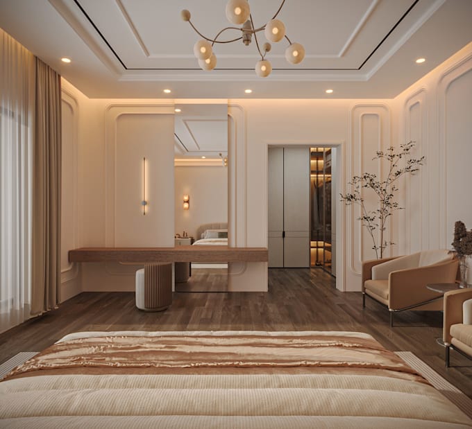 design luxury realistic 3d bedroom interiors