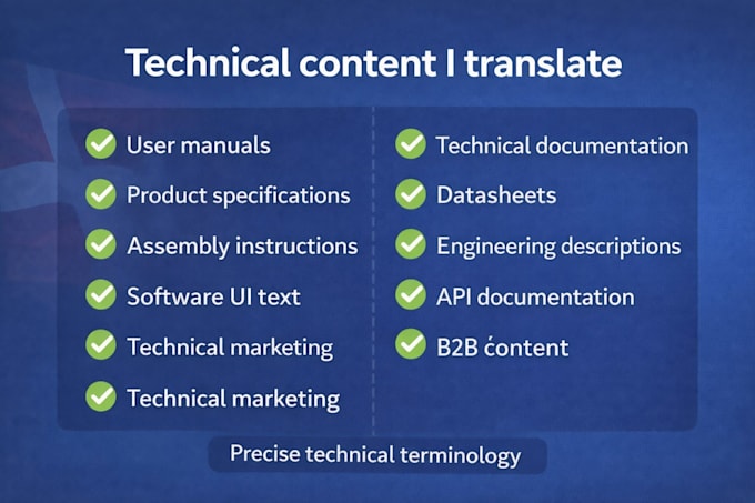 translate technical danish and english content