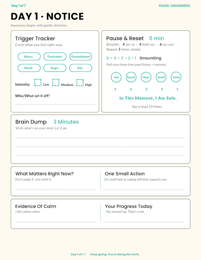 adhd printable tools, planners and anxiety reset worksheets