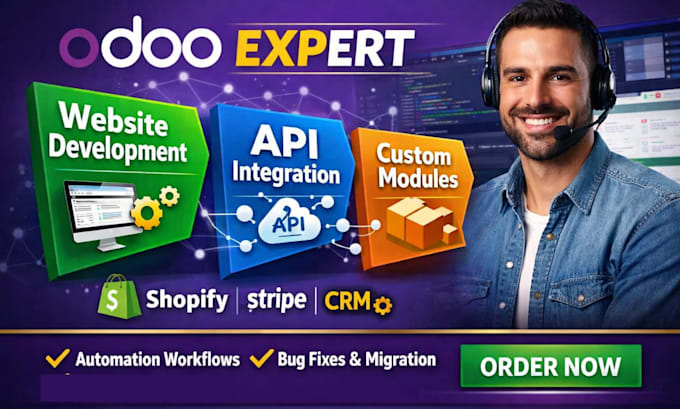 do odoo website development, api integration and custom module