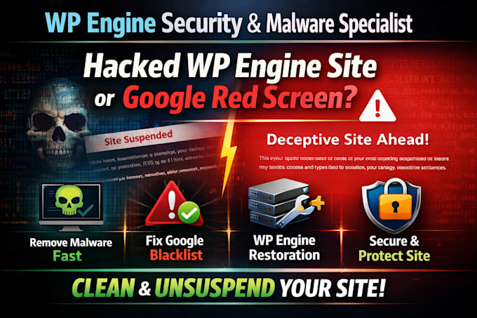 fix wp engine website, remove malware and google red screen