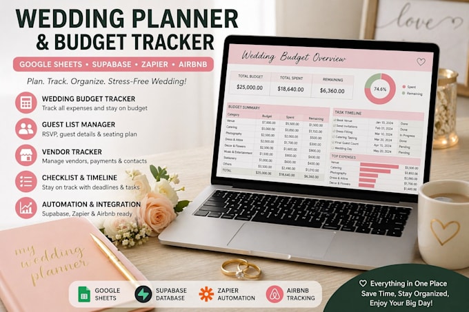 do wedding goggle sheets planner wedding budget tracker, supabase, zapier airbnb