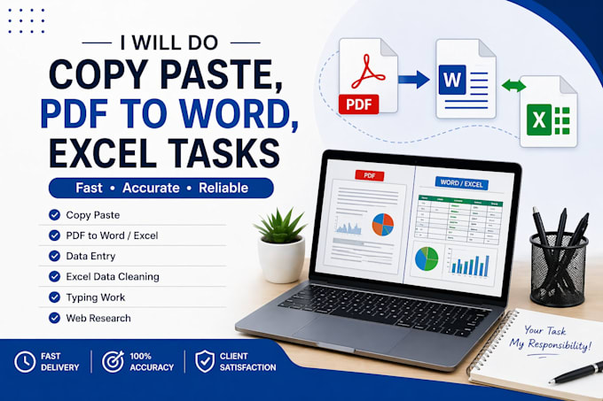 do accurate data entry, copy typing, excel and web research