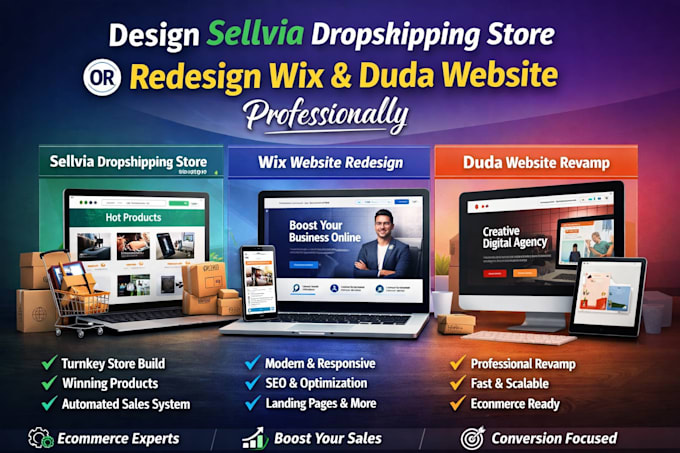 design sellvia dropshipping store, redesign wix duda website professionally
