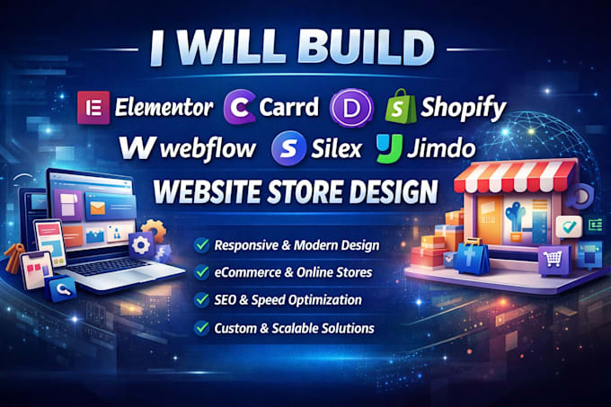 build elementor carrd divi shopify webflow silex jimdo website store design