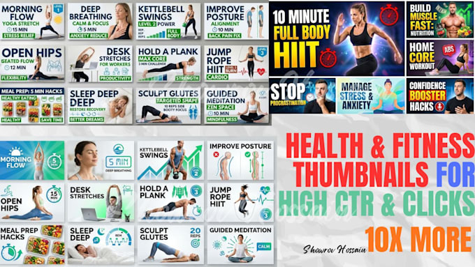 design attractive and clickbait thumbnails in 3 hours for gaming, fitness