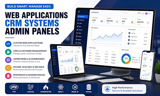 develop web applications CRM systems and admin panels
