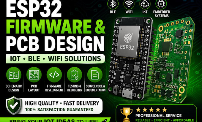 develop esp32 firmware and custom pcb design for iot and ble devices