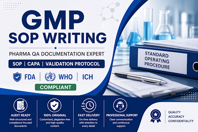 create gmp compliant sop, QA and regulatory documentation