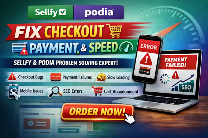 fix sellfy podia checkout bugs payment issues slow load mobile SEO cart problem