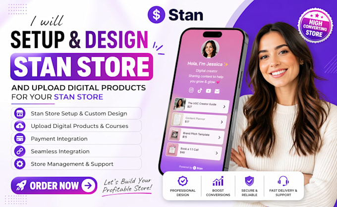 setup and design stan store and upload digital products for your stan store