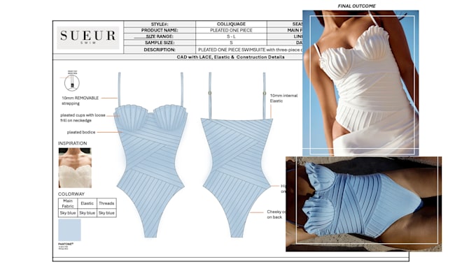 design swimwear technical flats and tech packs