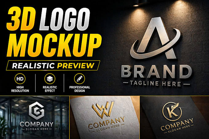 create realistic 3d logo mockup presentation