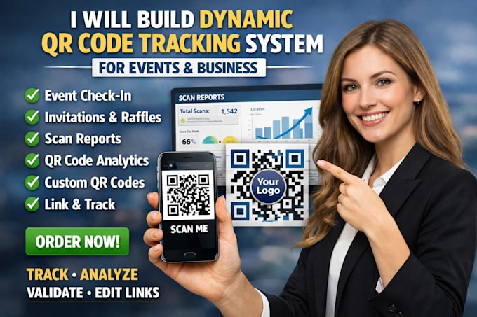 build, create, custom dynamic qr code tracking system for events and business