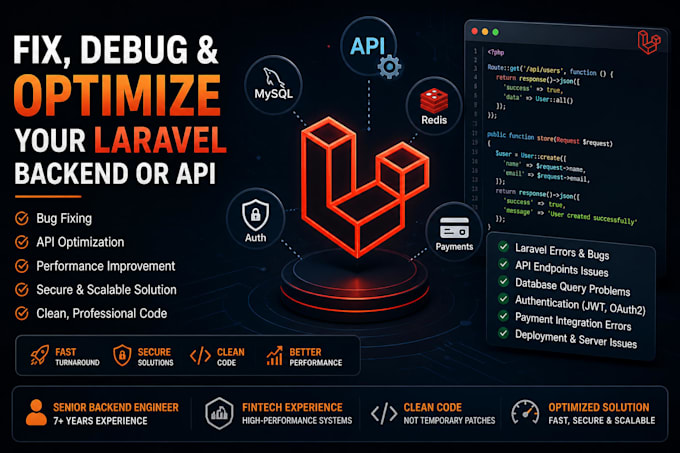 fix, debug and optimize your laravel backend or API