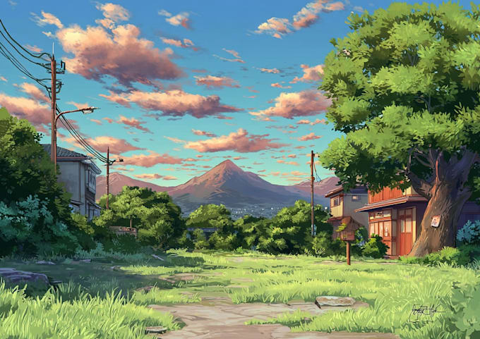 do anime city and nature background
