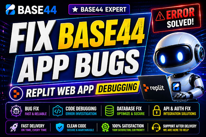 fix base44 app bugs, debug base44 replit web app issues