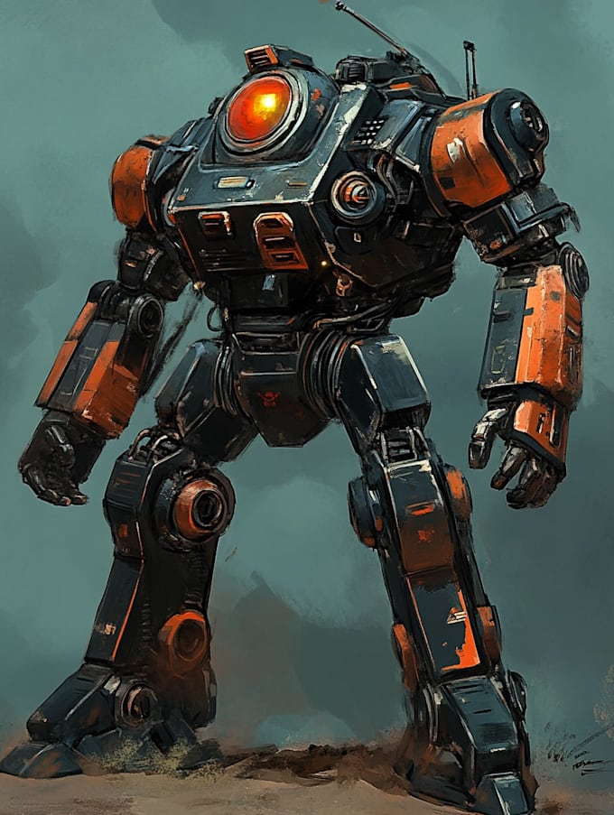 draw a robot mecha design and anime