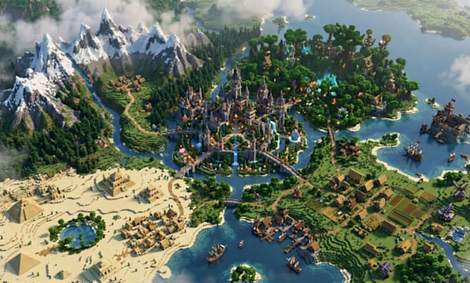 minecraft world painter spawn, lobby, castle, bases fantasy world survival map