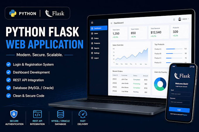 develop python flask web app with login system and dashboard