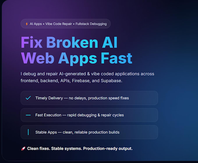 fix bugs errors in your ai vibe coded website web app