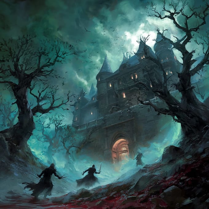 design dark fantasy art with horror elements