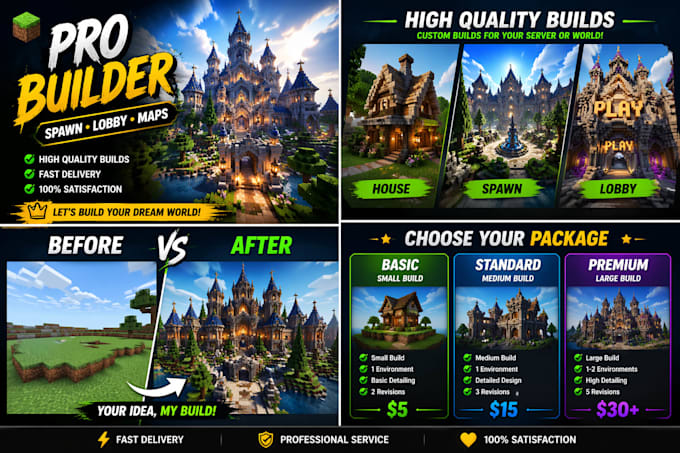 build custom minecraft spawn, lobby, maps and server builds