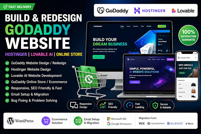 build godaddy website, hostinger website, lovable website, godaddy online store