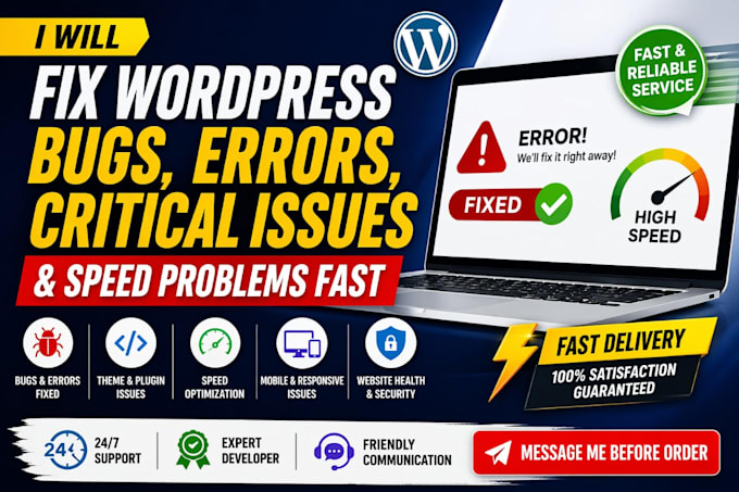 World Bug/error Fix wordpress issues, fix wordpress errors, bugs, fix wordpress website ...