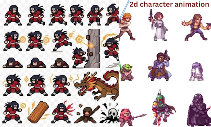 do 2d pixel art sprite sheet character 8 bit 16 bit 32bit animation for game
