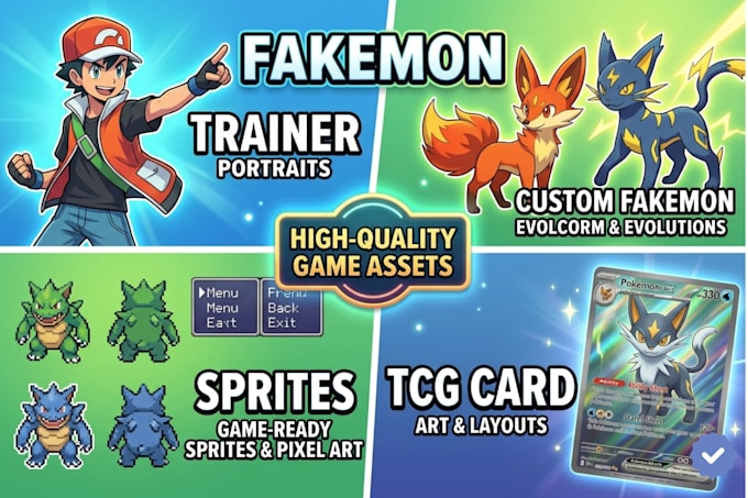 Design custom fakemon or pokemon sprite pokemon trainer tgc card by ...