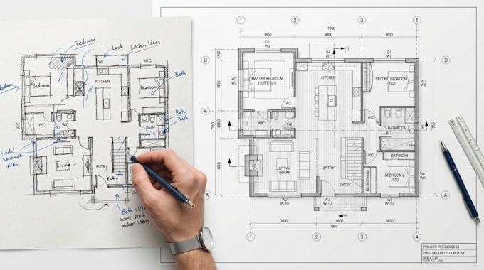 draw 2d floor plans, site plan, elevations and autocad drafting