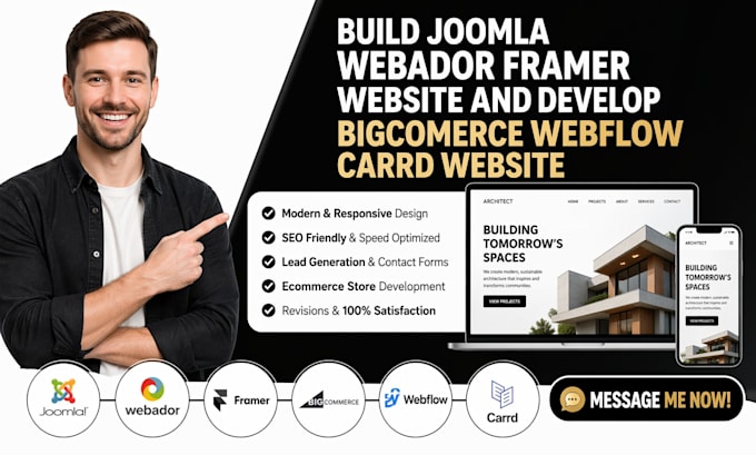 build joomla webador framer website and develop bigcomerce webflow carrd website