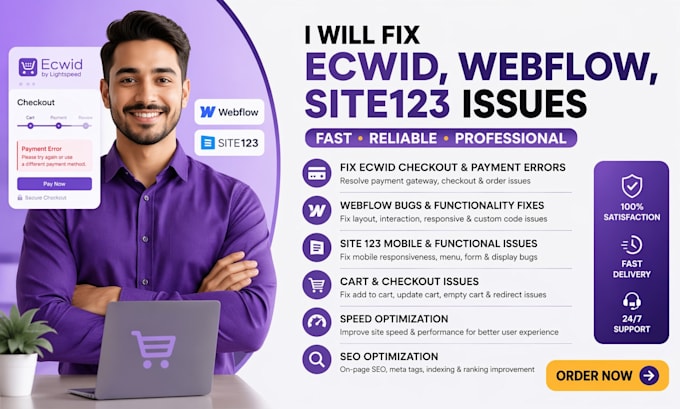 fix ecwid webflow checkout payment error site123 mobile bug speed seo cart issue
