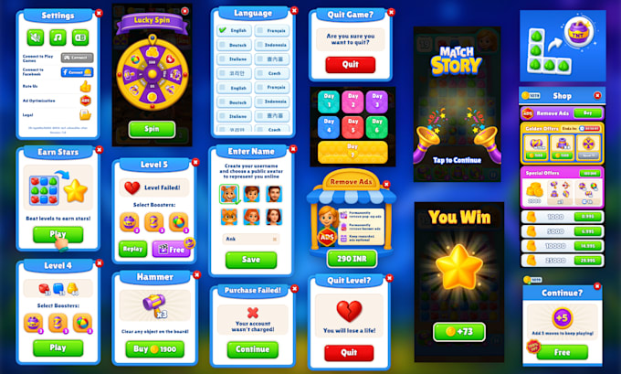 design 2d mobile game UI UX and interface professionally