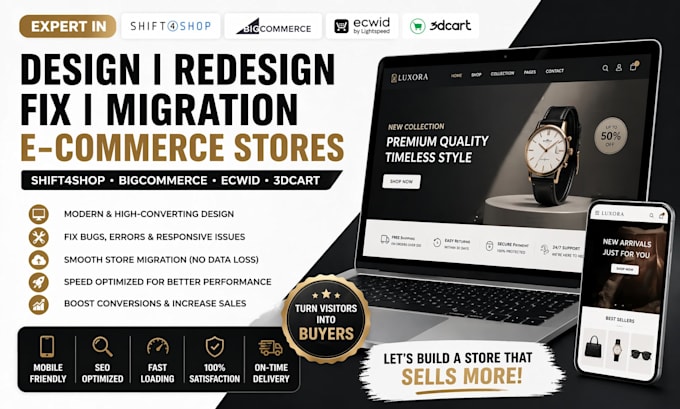 design redesign shift4shop bigcommerce fix website migration ecwid 3dcart store