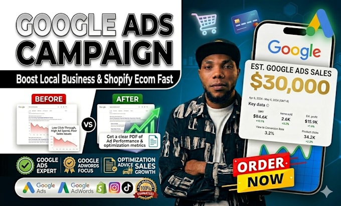 setup google ads adwords campaign for local business and shopify ecommerce