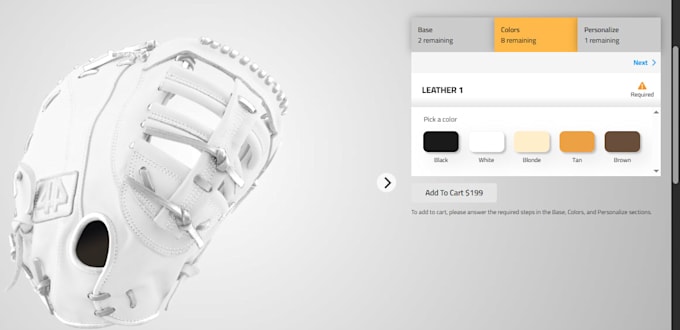 customize and configure baseball glove using kickflip zakeke shopify
